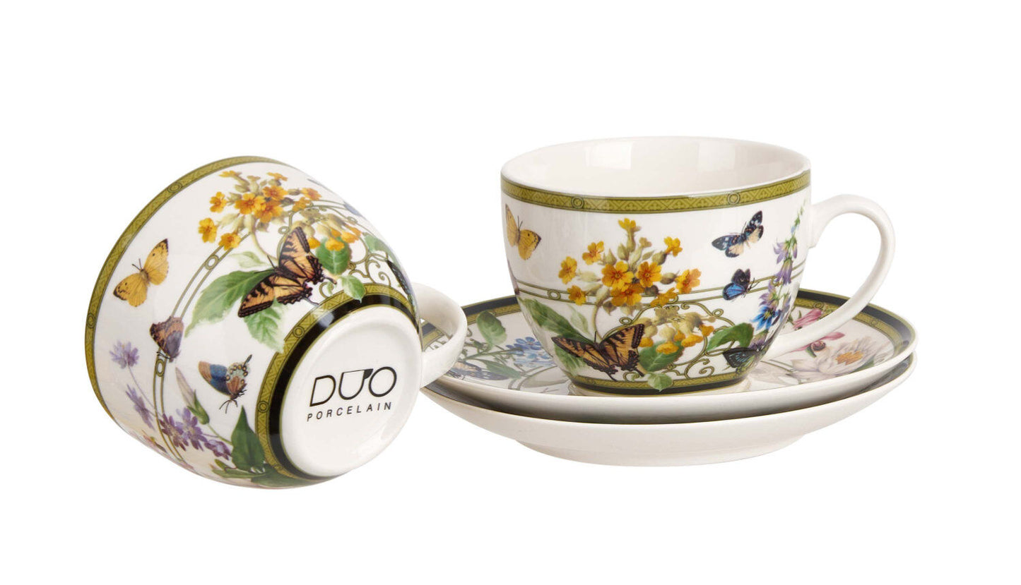 DUO 2er-Set Tassen FLORAL RHAPSODY, 270 ml mit Untertassen, New Bone China Porzellan