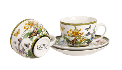 DUO 2er-Set Tassen FLORAL RHAPSODY, 270 ml mit Untertassen, New Bone China Porzellan