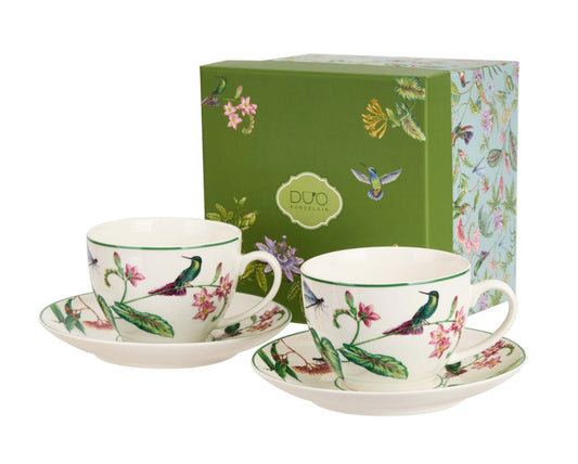 DUO 2er-Set Tassen SOUND OF PARADISE, 270 ml mit Untertassen, New Bone China Porzellan