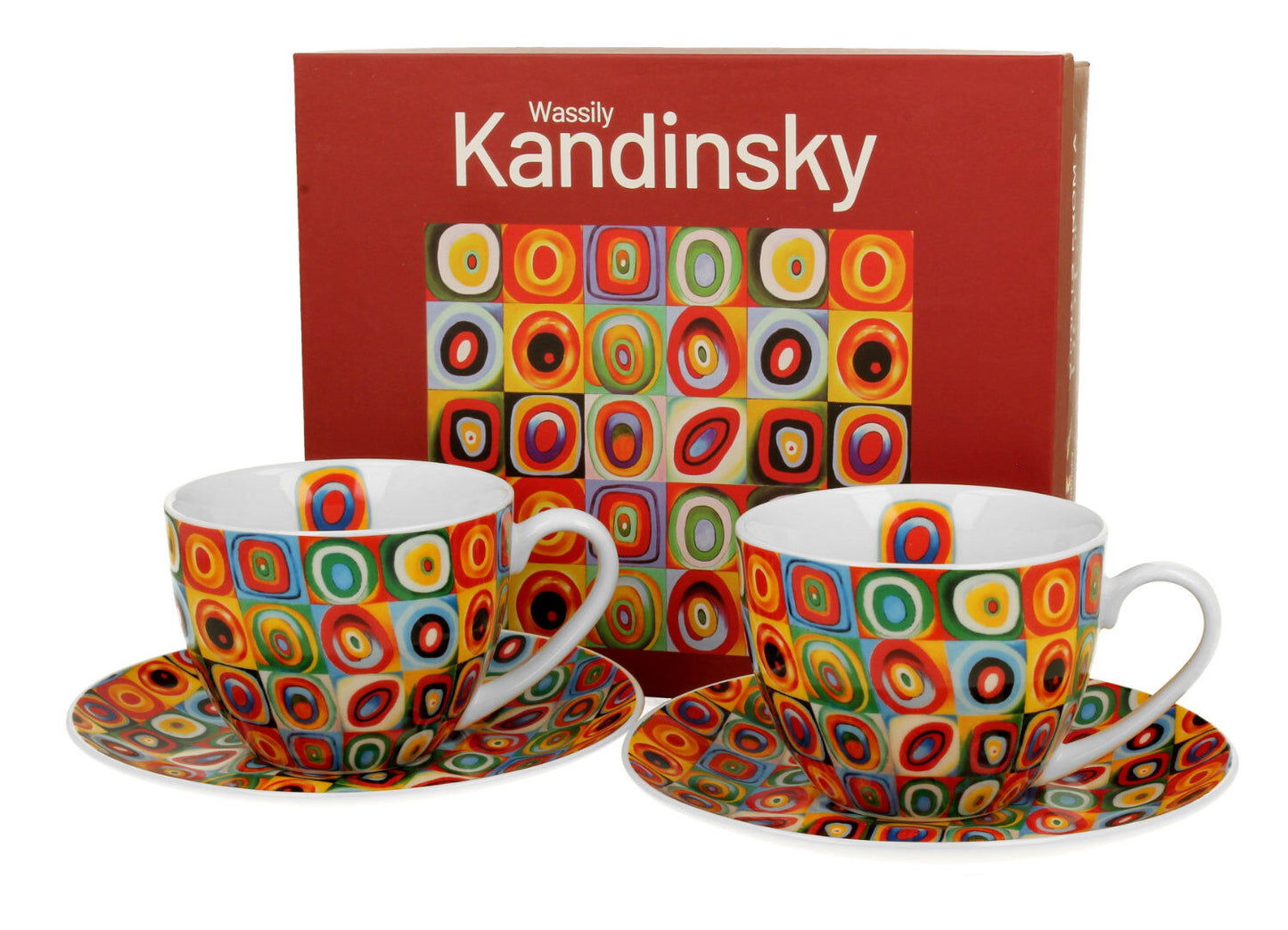 DUO ART GALLERY 2er-Set Tassen 270 ml SQUARES WITH CIRCLES inspired by W. Kandinsky, mit Untertassen, New Bone China…
