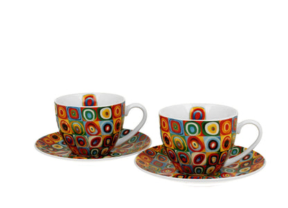 DUO ART GALLERY 2er-Set Tassen 270 ml SQUARES WITH CIRCLES inspired by W. Kandinsky, mit Untertassen, New Bone China… – Bild 2