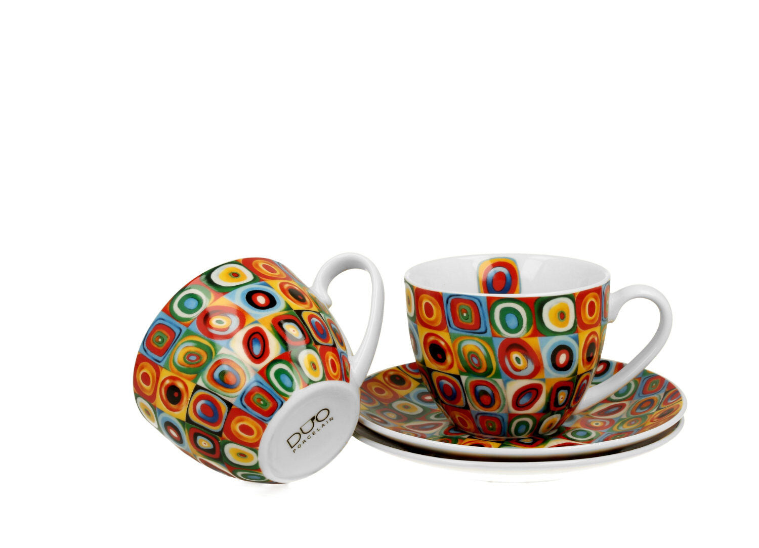 DUO ART GALLERY 2er-Set Tassen 270 ml SQUARES WITH CIRCLES inspired by W. Kandinsky, mit Untertassen, New Bone China… – Bild 3
