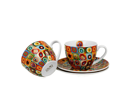 DUO ART GALLERY 2er-Set Tassen 270 ml SQUARES WITH CIRCLES inspired by W. Kandinsky, mit Untertassen, New Bone China… – Bild 3