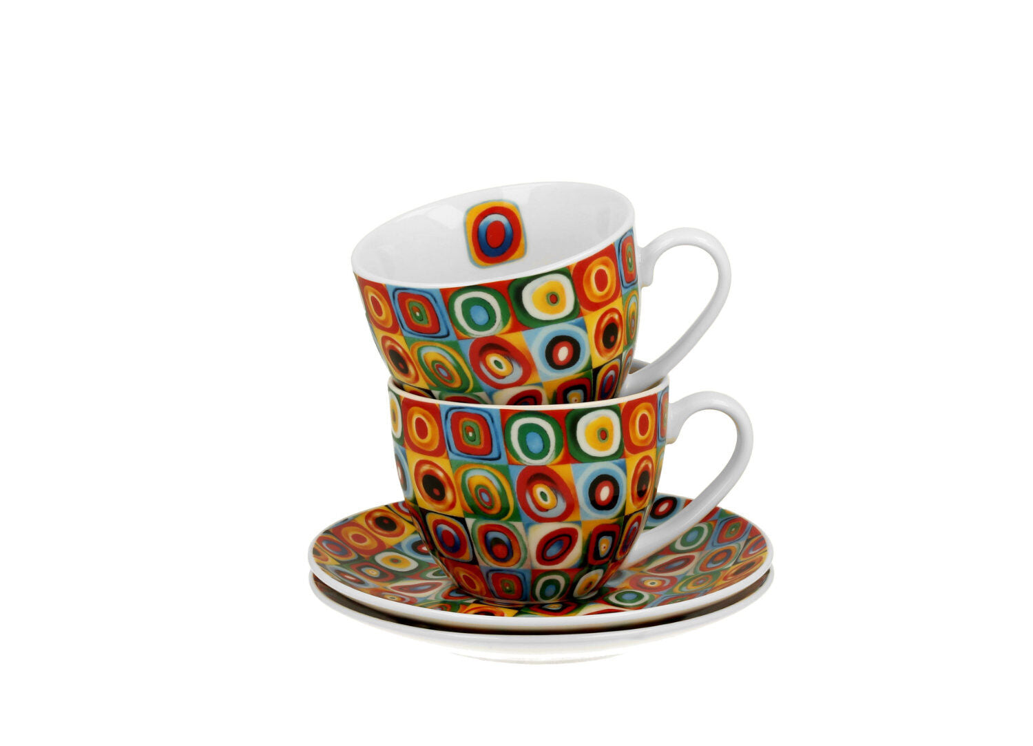 DUO ART GALLERY 2er-Set Tassen 270 ml SQUARES WITH CIRCLES inspired by W. Kandinsky, mit Untertassen, New Bone China… – Bild 4