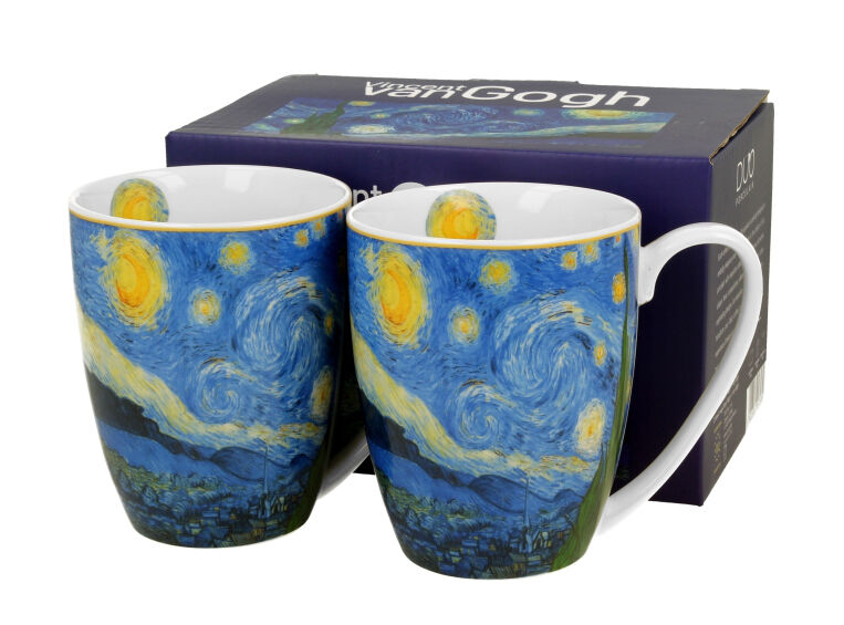DUO ART GALLERY 2er-Set Klassischer Becher 360 ml STARRY NIGHT inspired by Van Gogh New Bone China Porzellan