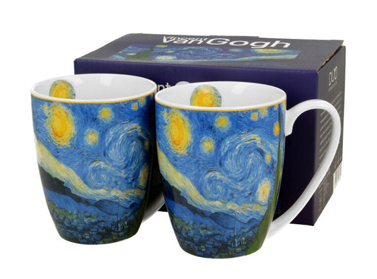 DUO ART GALLERY 2er-Set Klassischer Becher 360 ml STARRY NIGHT inspired by Van Gogh New Bone China Porzellan