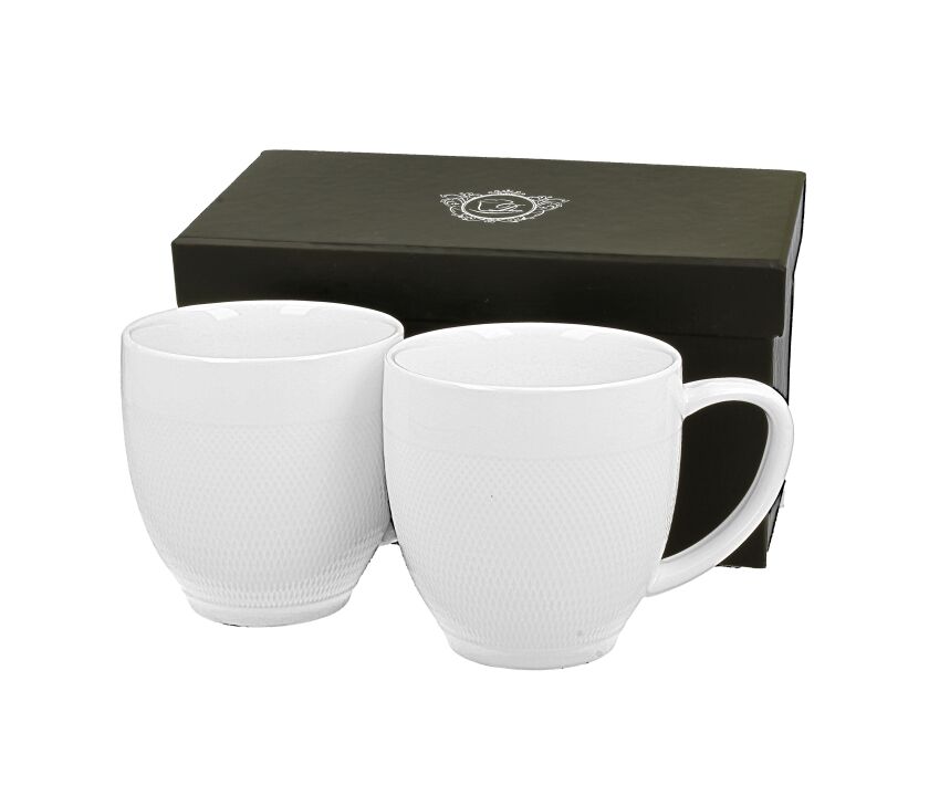 DUO WHITE COLLECTION 2er Set Becher DIAMOND 350 ml New Bone China Porzellan