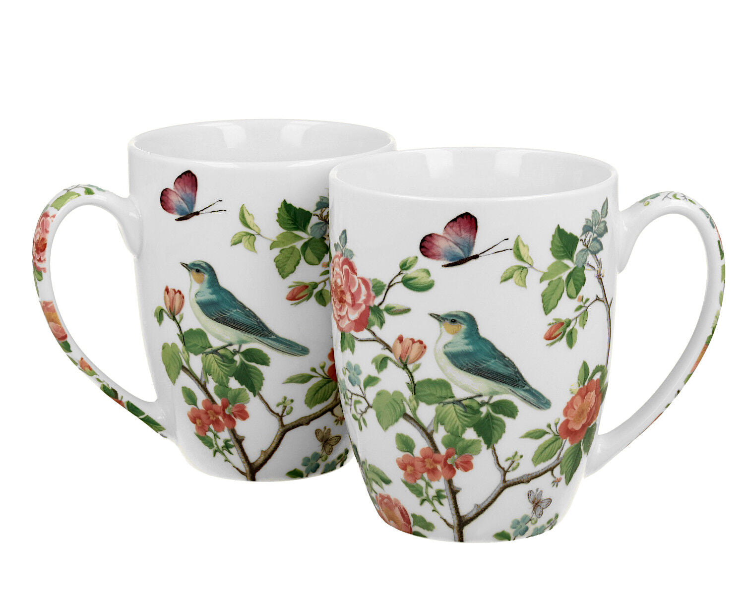 DUO CROCUS Kollektion 2er-Set klassische Becher 350 ml BIRDS ON A BRANCH, New Bone China Porzellan