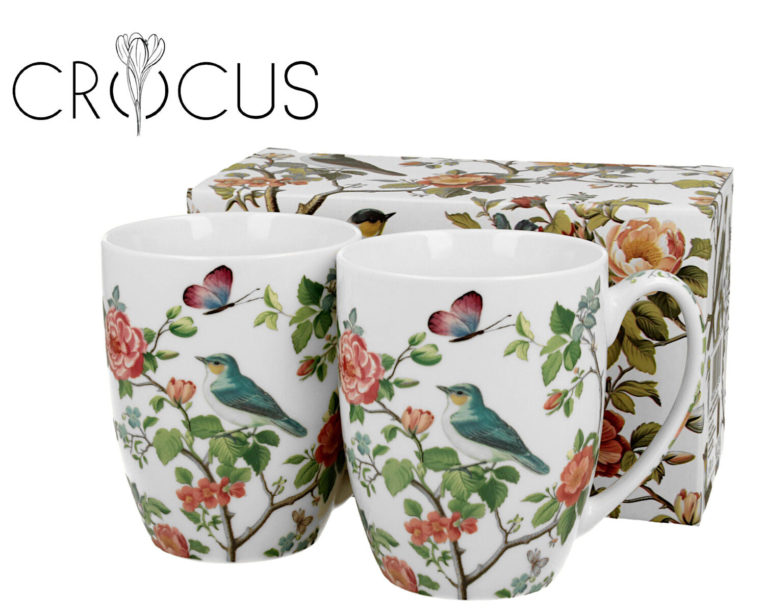 DUO CROCUS Kollektion 2er-Set klassische Becher 350 ml BIRDS ON A BRANCH, New Bone China Porzellan – Bild 3