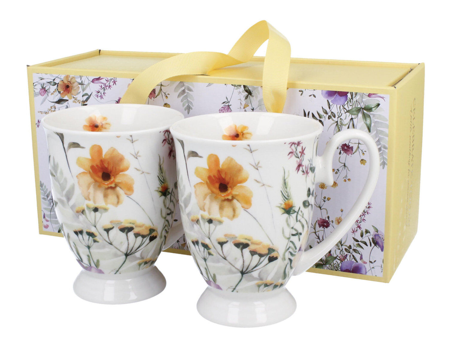 DUO 2er-Set Becher PANSY mit Fuß, 340 ml, New Bone China Porzellan, in Geschenkbox
