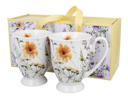 DUO 2er-Set Becher PANSY mit Fuß, 340 ml, New Bone China Porzellan, in Geschenkbox