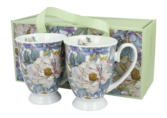DUO 2er-Set Becher PEONY WHITE mit Fuß, 340 ml, New Bone China Porzellan, in Geschenkbox