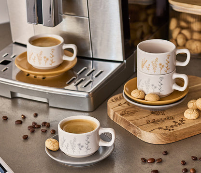 ZELLER 26539 Espresso-Set FLOWERS, 8-tlg., Steingut