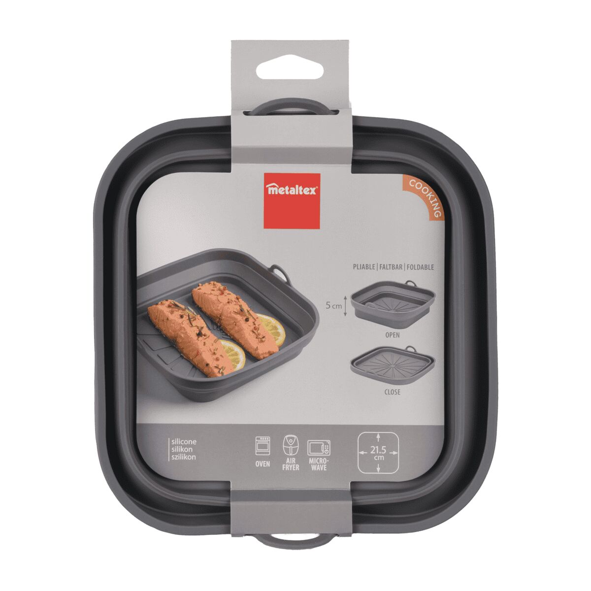 METALTEX 222193000 Faltbarer Silikonkorb für Airfryer 21,5 x 21,5 cm, geeignet für Heißluftfritteuse, Mikrowelle und Ofen