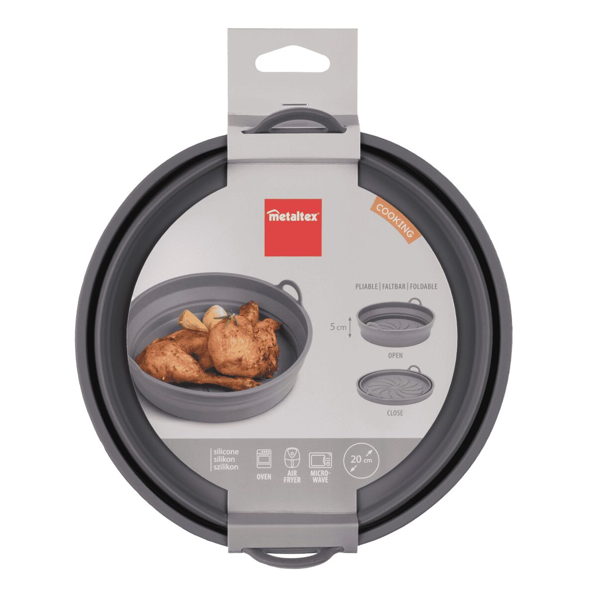 METALTEX 222194000 Faltbarer Silikonkorb für Airfryer Ø 20 cm, geeignet für Heißluftfritteuse, Mikrowelle und Ofen