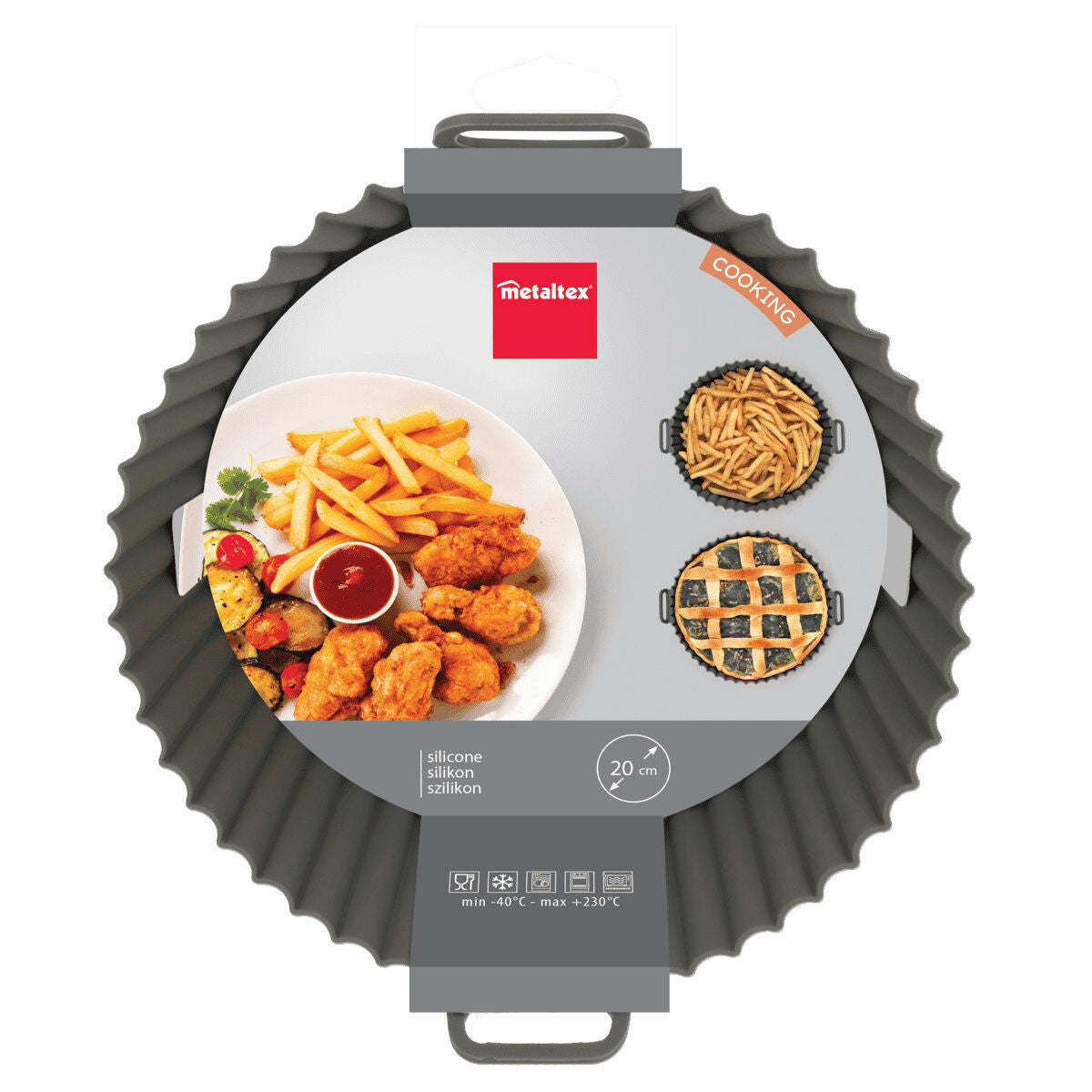 METALTEX 222195000 Silikonkorb für Airfryer Ø 20 cm, geeignet für Heißluftfritteuse, Mikrowelle und Ofen