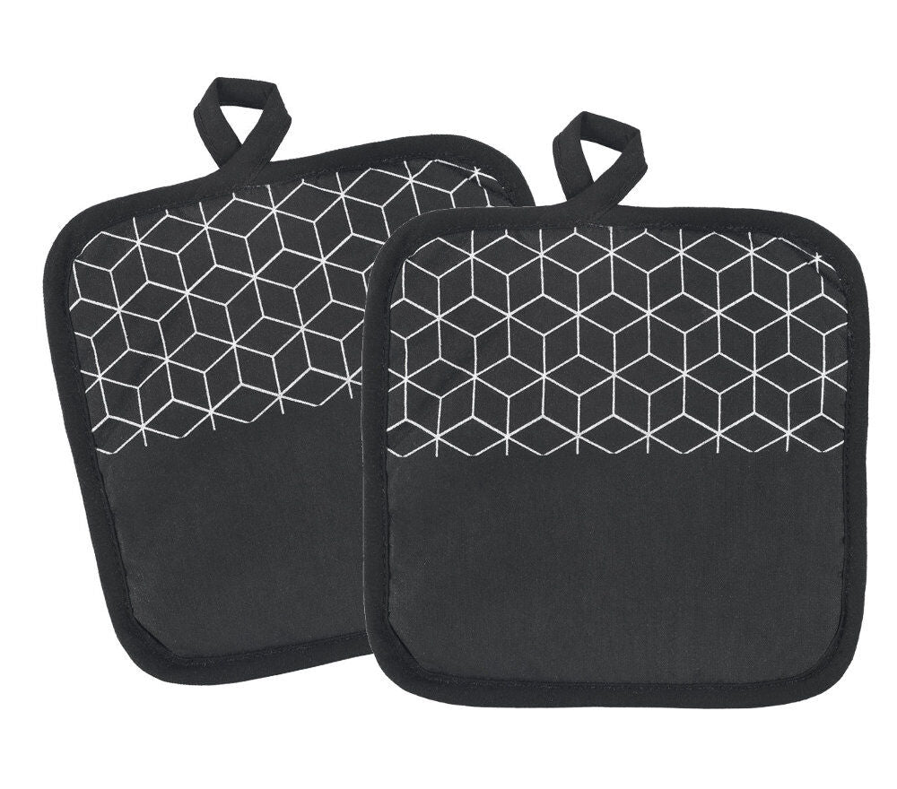 METALTEX 239501001 Topflappen 2er Set schwarz mit trendigem Dekor