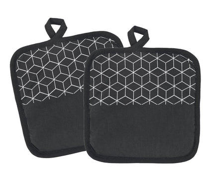 METALTEX 239501001 Topflappen 2er Set schwarz mit trendigem Dekor