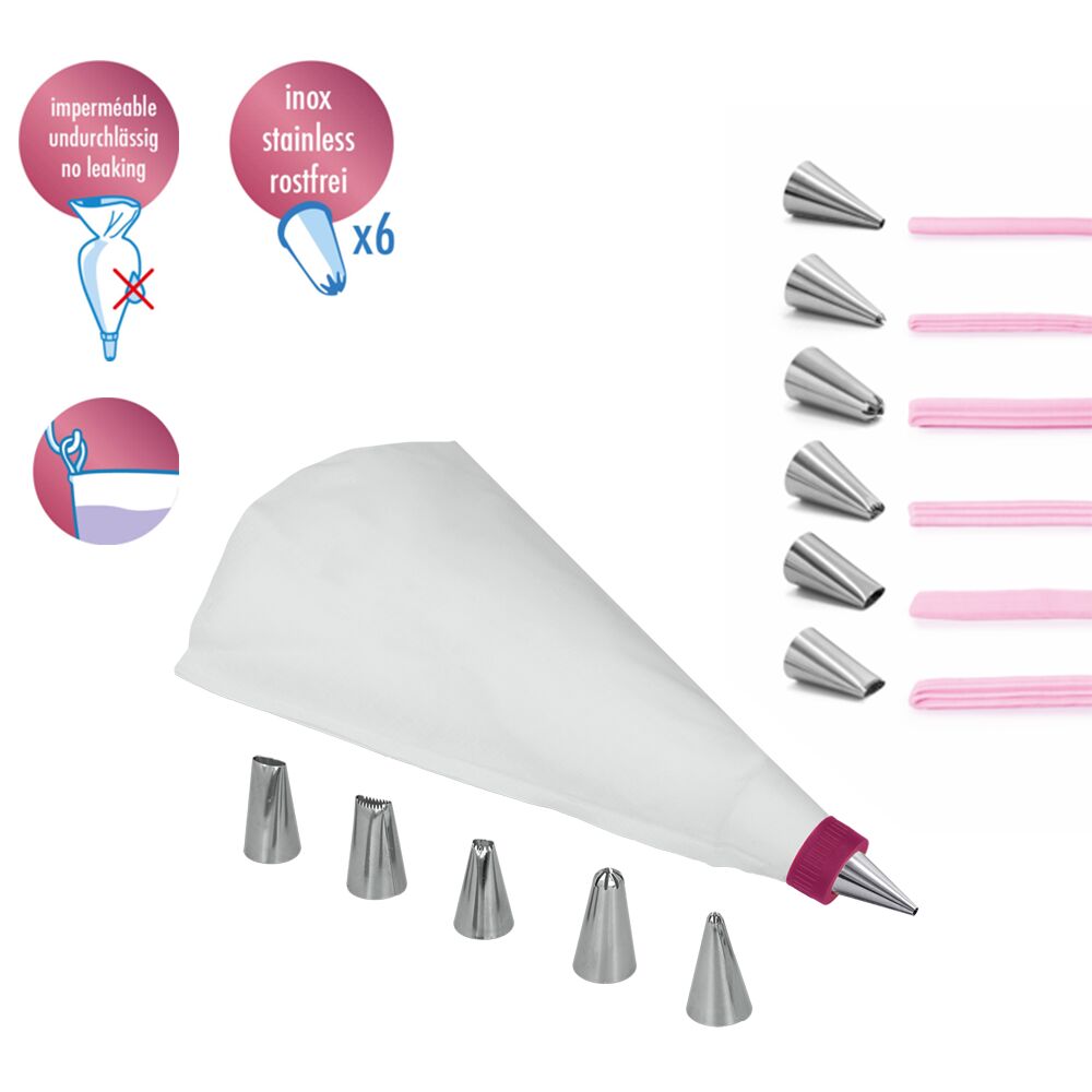 Metaltex 252407000 Spritzbeutel mit 6 Inox Tüllen