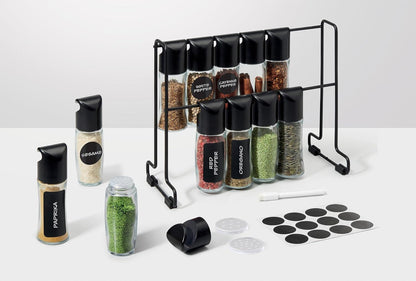 METALTEX 252897000 Gewürzgläser Set - 12 Gläser mit Deckel, Ständer und Zubehör