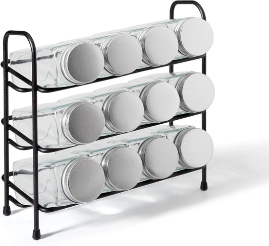 METALTEX 252898000 Gewürzgläser Set - 12 Gläser mit Aluminiumdeckeln, Ständer und Zubehör