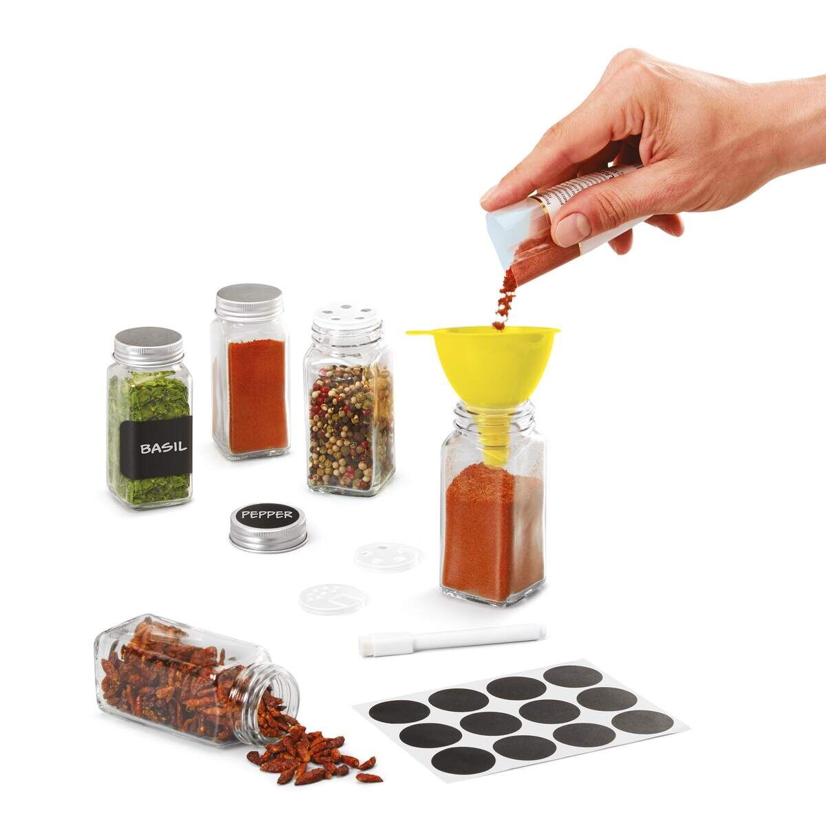 METALTEX 252898000 Gewürzgläser Set - 12 Gläser mit Aluminiumdeckeln, Ständer und Zubehör