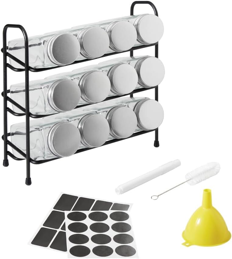 METALTEX 252898000 Gewürzgläser Set - 12 Gläser mit Aluminiumdeckeln, Ständer und Zubehör