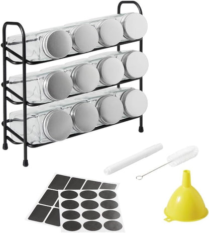 METALTEX 252898000 Gewürzgläser Set - 12 Gläser mit Aluminiumdeckeln, Ständer und Zubehör