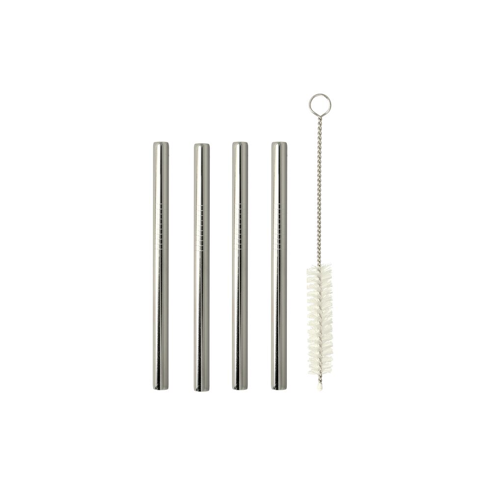 Metaltex 253182000 Trinkhalme INOX kurz/gerade 4 Stk. mit Reinigungsbürste / Strohhalme