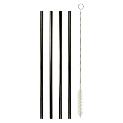 Metaltex 253183000 Trinkhalme INOX in Schwarz gerade 4 Stk. mit Reinigungsbürste / Strohhalme