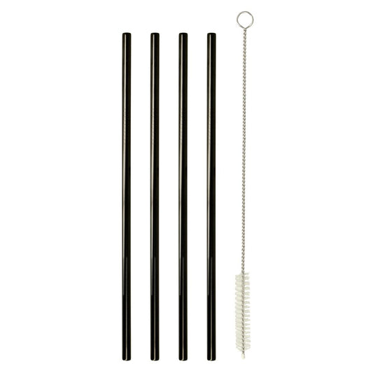 Metaltex 253183000 Trinkhalme INOX in Schwarz gerade 4 Stk. mit Reinigungsbürste / Strohhalme