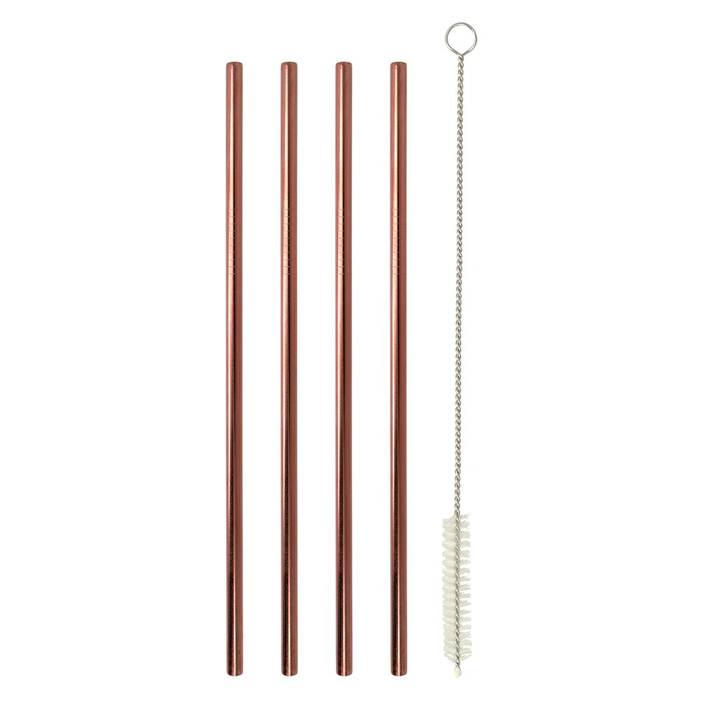 Metaltex 253184000 Trinkhalme INOX in Kupferfarbe gerade 4 Stk. mit Reinigungsbürste / Strohhalme