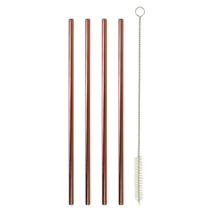 Metaltex 253184000 Trinkhalme INOX in Kupferfarbe gerade 4 Stk. mit Reinigungsbürste / Strohhalme