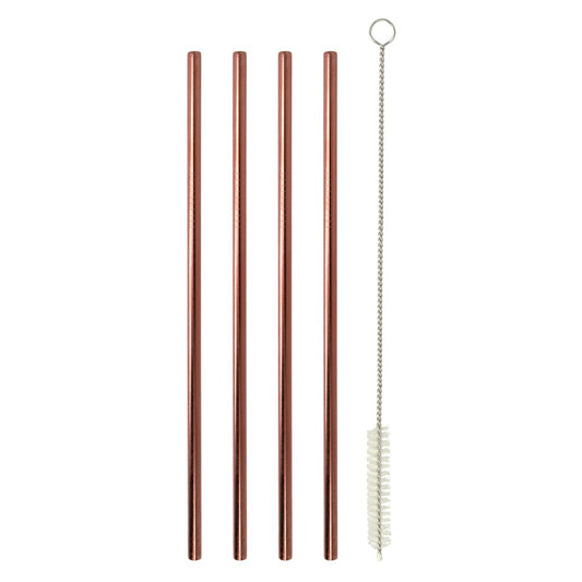 Metaltex 253184000 Trinkhalme INOX in Kupferfarbe gerade 4 Stk. mit Reinigungsbürste / Strohhalme