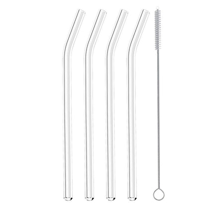 Metaltex 253186000 Trinkhalme geknickt aus Glas, 4 Stk. mit Reinigungsbürste / Strohhalme