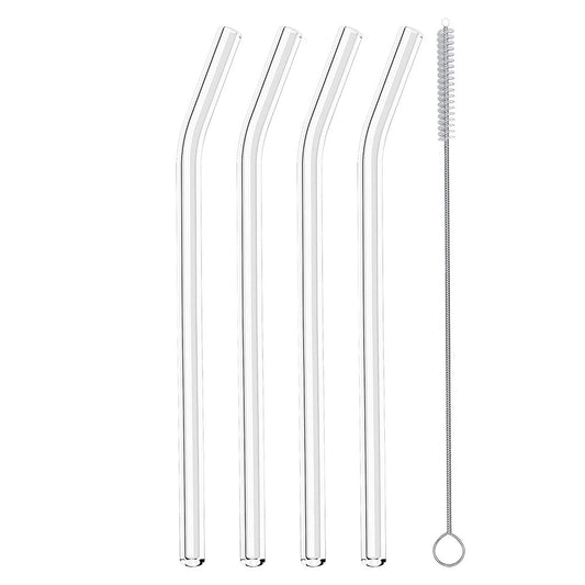 Metaltex 253186000 Trinkhalme geknickt aus Glas, 4 Stk. mit Reinigungsbürste / Strohhalme