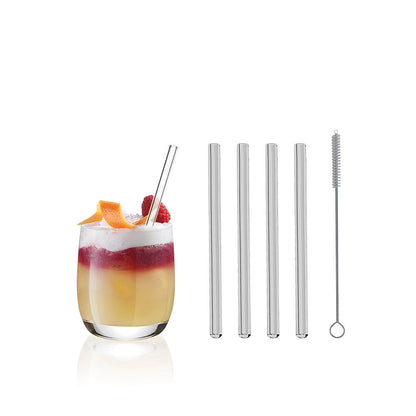 Metaltex 253187000 Trinkhalme kurz/gerade aus Glas, 4 Stk. mit Reinigungsbürste / Strohhalme