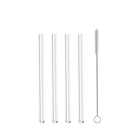 Metaltex 253187000 Trinkhalme kurz/gerade aus Glas, 4 Stk. mit Reinigungsbürste / Strohhalme