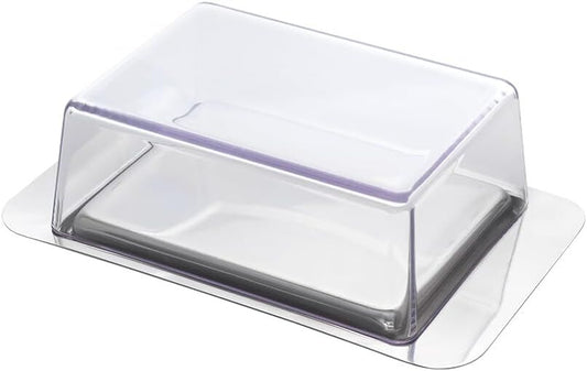 METALTEX 253305000 Butterdose für 250 g Butter, 16 x 10 x 4,6 cm, Inox, Deckel transparent