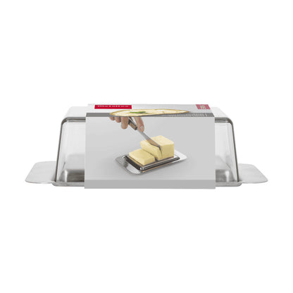 METALTEX 253305000 Butterdose für 250 g Butter, 16 x 10 x 4,6 cm, Inox, Deckel transparent