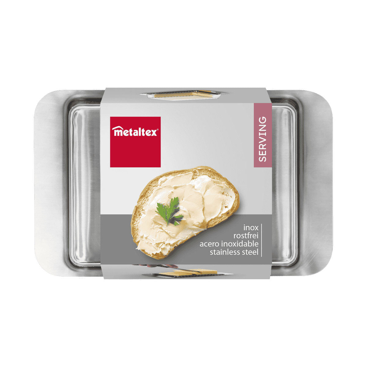 METALTEX 253305000 Butterdose für 250 g Butter, 16 x 10 x 4,6 cm, Inox, Deckel transparent