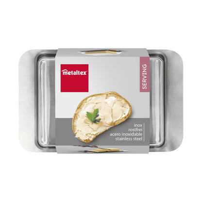 METALTEX 253305000 Butterdose für 250 g Butter, 16 x 10 x 4,6 cm, Inox, Deckel transparent