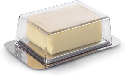 METALTEX 253305000 Butterdose für 250 g Butter, 16 x 10 x 4,6 cm, Inox, Deckel transparent