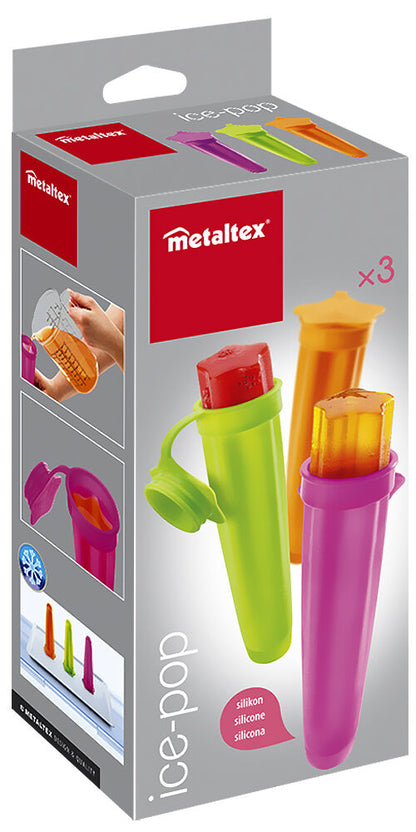 METALTEX Pop Eis Formen 3er Set aus Silikon, farbig sortiert / Eisformen / Wassereisformen