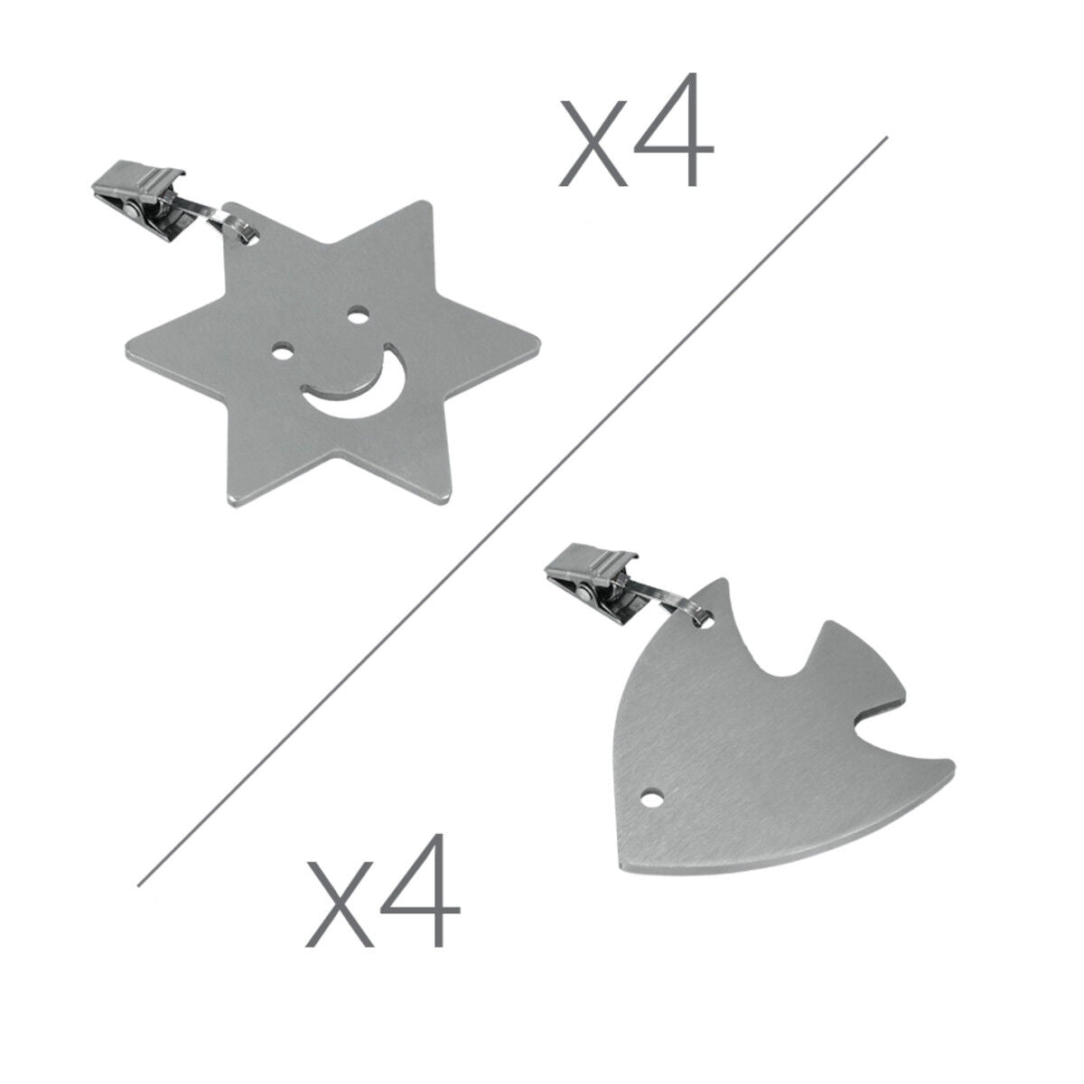 Metaltex 254511010 Tischtuchbommeln Stern oder Fisch 4er-Set, motivisch sortiert, silber