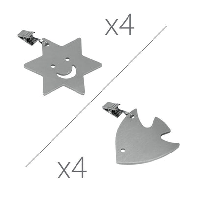 Metaltex 254511010 Tischtuchbommeln Stern oder Fisch 4er-Set, motivisch sortiert, silber