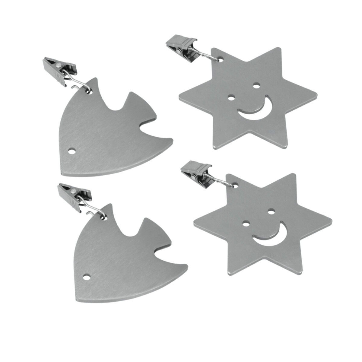 Metaltex 254511010 Tischtuchbommeln Stern oder Fisch 4er-Set, motivisch sortiert, silber