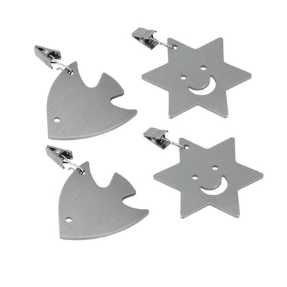 Metaltex 254511010 Tischtuchbommeln Stern oder Fisch 4er-Set, motivisch sortiert, silber