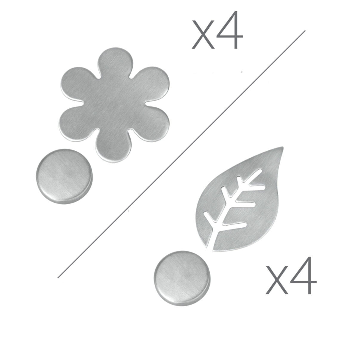 Metaltex 254518010 Tischtuch-Magnete Blatt oder Blüte 4er-Set, motivisch sortiert, silber