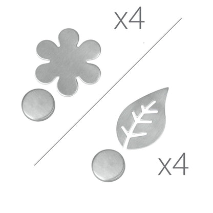 Metaltex 254518010 Tischtuch-Magnete Blatt oder Blüte 4er-Set, motivisch sortiert, silber